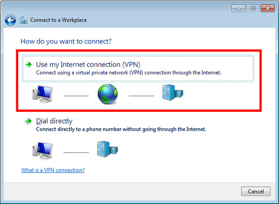 Select Use my Internet connection (VPN)